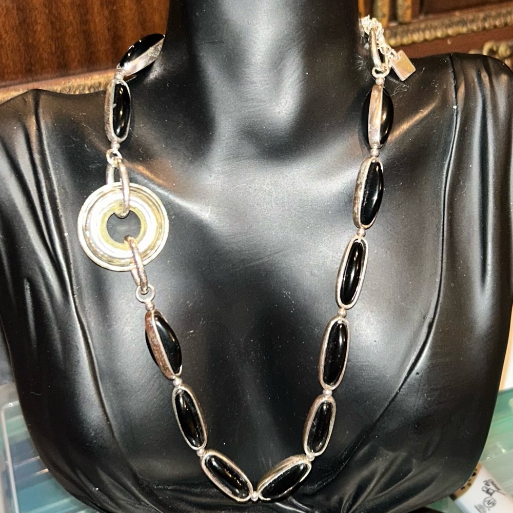 Black Bead Necklace with Silver-Tone Accents ✨